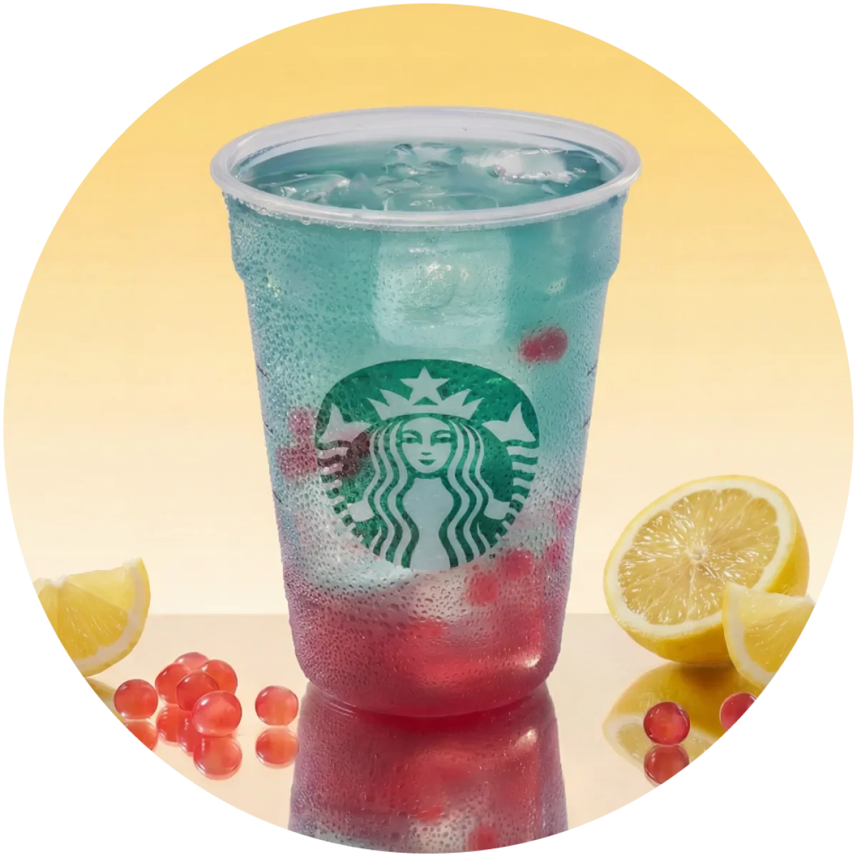 Berry perlas refresher con Limonada, con perlas de frambuesa