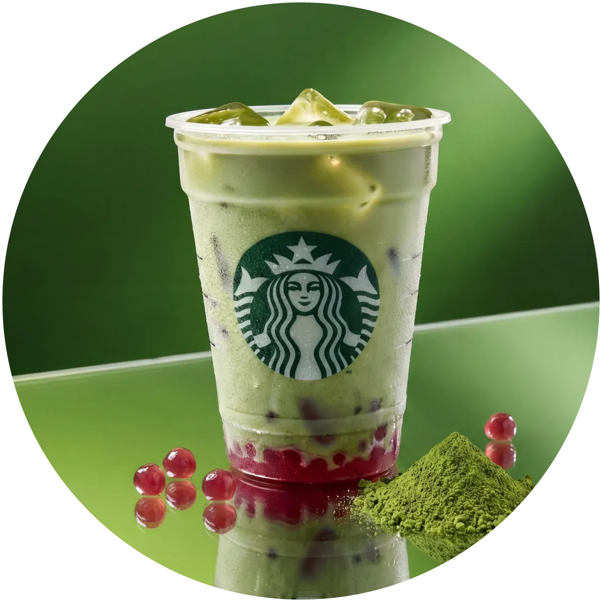 Matcha Helado con Perlas de Frambuesa en Starbucks